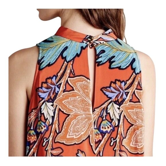 MAEVE Anthro Larkhill Silk Boho Small Dress Trapeze Swing Floral Orange Colorful - Picture 4 of 16